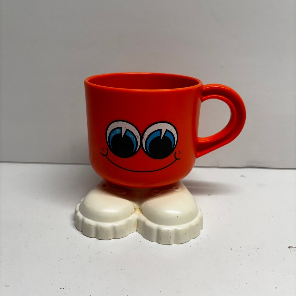 Vintage Deka Footsie Tootsie Orange Smiley Face Mug Novelty Cup Made in USA